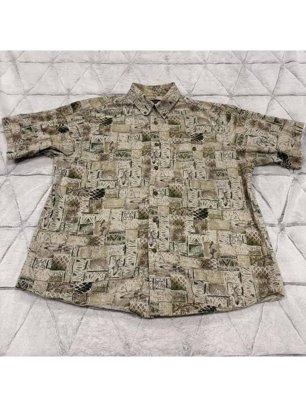 Woolrich Outdoor Fishing Men's Short Sleeve Button-Up Shirt Size XL Cotton